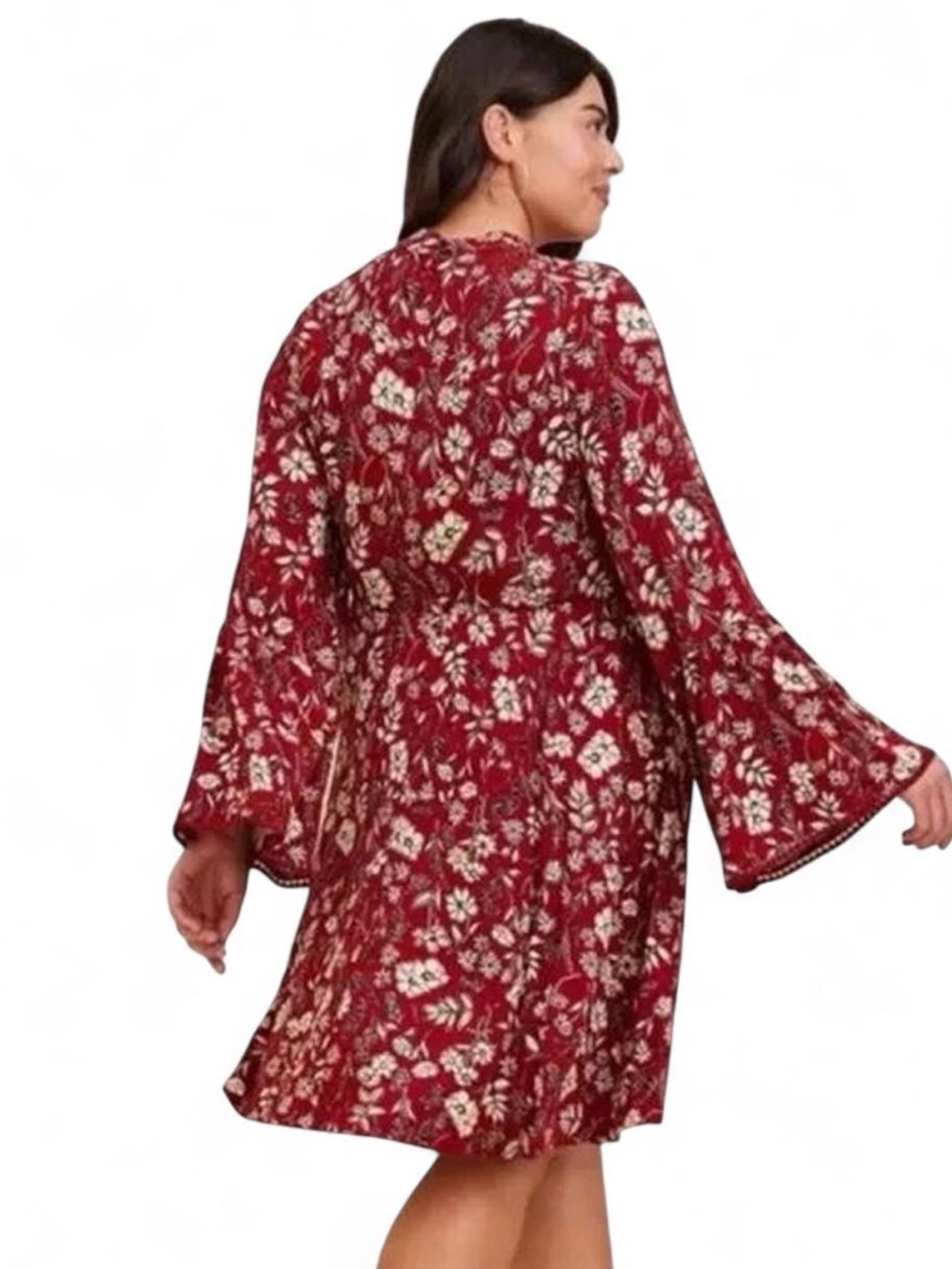 NWOT Torrid Red Floral Skater Babydoll Dress Mock Neck Bell Sleeve Size 2X - Picture 4 of 6